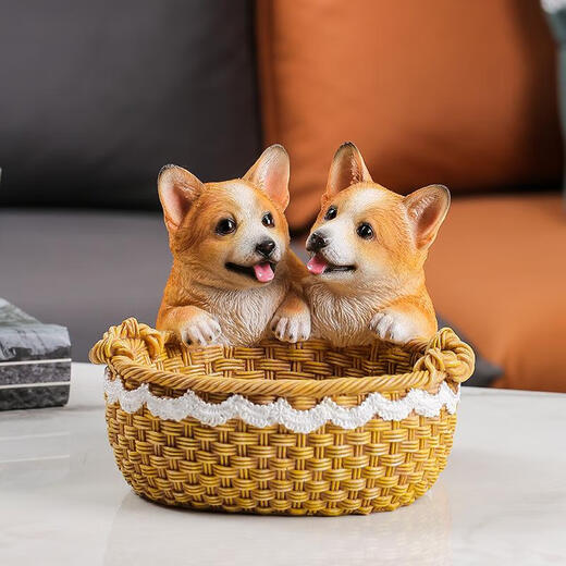 Ornamentos de almacenamiento de la llave de entrada de perro creativo de Hongjian colocados en la puerta de entrada del escritorio Decoración del escritorio de la calzado NUEVA CORGIA DE REGALO DOBLE CORGI (14069A)