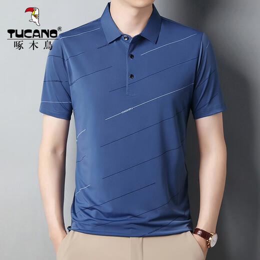 
Woodpecker (TUCANO) short-sleeved T-shirt for men and middle-aged men short-sleeved T-shirt for summer ice silk quick-drying middle-aged and elderly loose lapel polo men's clothing QH1283 gray L 175/88A