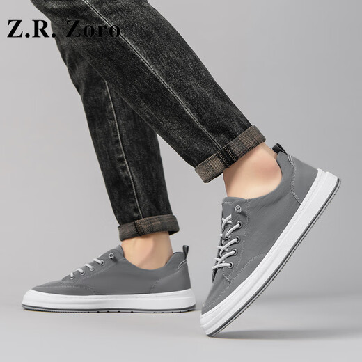 Z.R.Zoro轻奢品牌板鞋男2025夏季新款透气帆布鞋时尚百搭休闲鞋潮流鞋子男 灰色 40