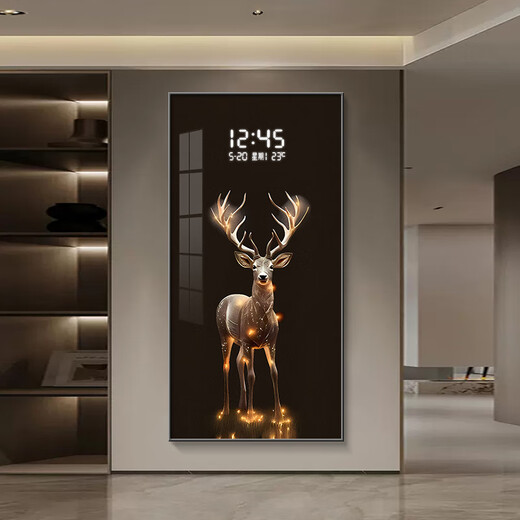 Modern light luxury entrance decoration painting entrance door mural electronic clock LED light painting living room corridor hanging painting SXS4882 vertical model 90*180cm (atmospheric recommendation) 23
