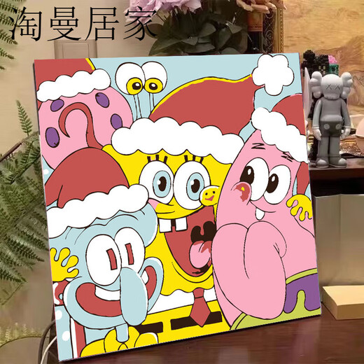 贝意品高颜值数字油画diy海绵宝宝蜡笔小新手工填色简单涂色油彩 FQ719吃好喝好 绷好内框带背板+颜 20cm*20cm