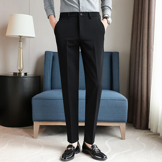 Summer trend Korean slim trousers for men with black small feet slim trousers business casual pants K682 black 9-point pants 30 Weight 110Jin [Jin equals 0.5 kg]-120Jin [Jin equals 0.5 kg]