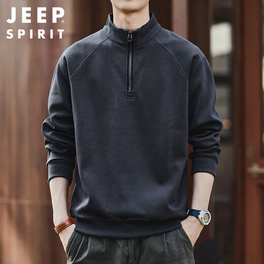 JEEP SPIRIT Jeep half-zip stand-up collar sweatshirt men's autumn and winter trendy brand loose men's tops meteorite gray XL