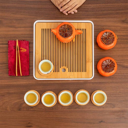 Yusen Yi Persimmon Ruiyi Génières de mariage pour les débutants pour des amis et des ensembles de thé pour les mariées et les meilleurs amis Dows pour les kakis nouvellement engagés un pot six tasses () Boîte-cadeau HQ693