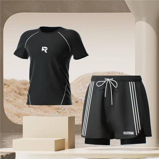 Li Shen Herren-Badeanzug, komplette Ausrüstung, 2025, neuer Stil, Jungen, Erwachsene, Jugendliche, Badehose, Badekappe, Schwimmbrille, dreiteiliges Set, orangefarbener Bärenanzug, L (Gewicht 95–115 Jin Jin entspricht 0,5 kg)