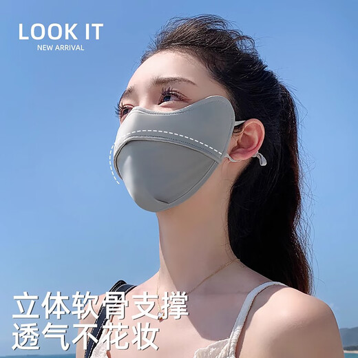 YASO sunscreen mask for women, anti-UV sunshade mask, ice silk eye protection, breathable, thin, washable, easy to breathe, three-dimensional, mysterious black (ice sunscreen)