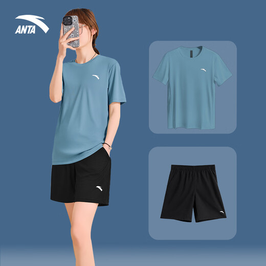 Anta Sports Suit for Women Summer Sensing Ice Sensing Badminton Strying Shorts Shorts Traje deportivo Set [Traje deportivo de sensación de hielo] Pure White/Basic Black L/175 [mismo estilo para hombres y mujeres]