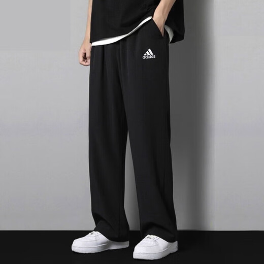 阿迪达斯 （adidas）男裤运动裤春季新款舒适透气商务休闲裤时尚经典直筒长裤IW5909 GK9273黑色刺绣logo直筒裤 XL