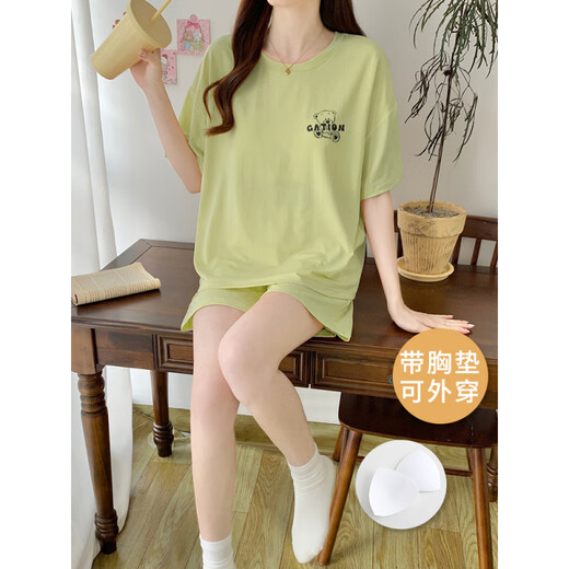 秦暖带胸垫一体睡衣女夏季莫代尔凉感短袖短裤夏天女生亲肤家居服套装 莫代尔套装【带胸垫】W12611 M 女 建议80-100斤