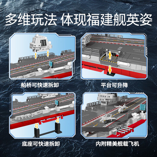 森宝积木山东舰成人高难度拼装玩具大型航空母舰模型男孩军事导弹车战斗机 1:750福建舰【690片】