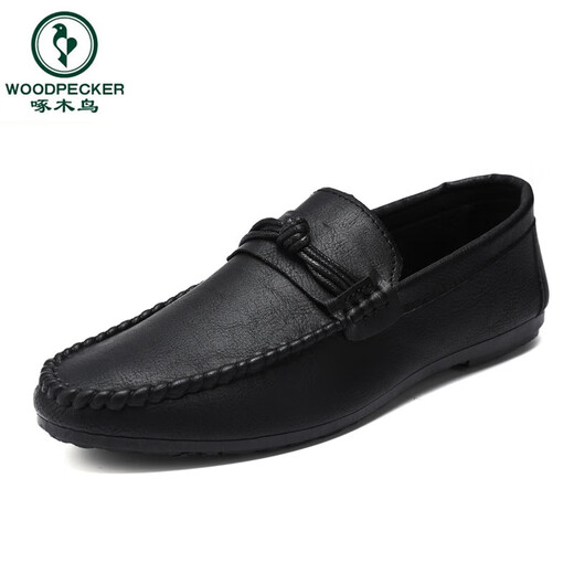 Woodpecker men's beans shoes Korean version of business work casual leather shoes breathable and versatile non-slip one-legged men's shoes 2025 summer D826 black 41 small