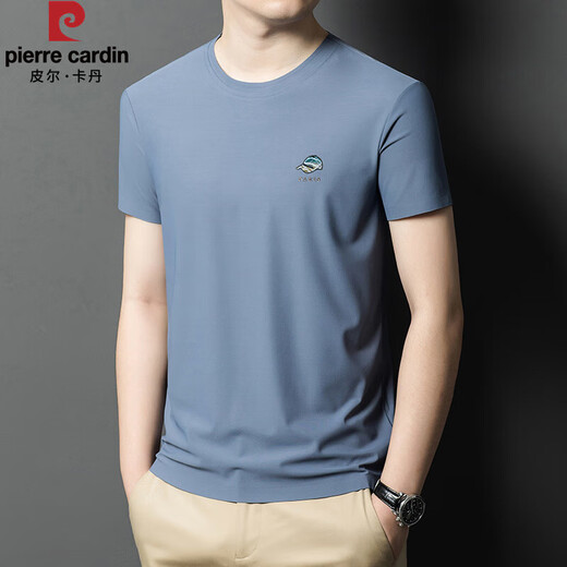 皮尔卡丹（PIERRE CARDIN）男装短袖圆领桑蚕丝T恤夏季半袖百搭休闲上衣t恤打底衫男中年衣服 灰色-13596KSP M 165 建议90-120斤