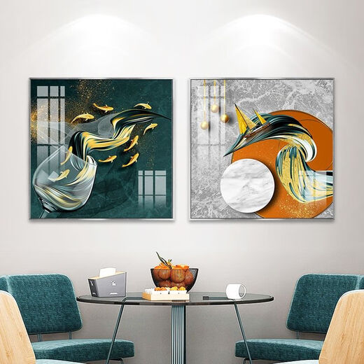 出写北欧餐厅背景墙装饰画轻奢大气饭厅墙上抽象挂画卧室床头装饰壁画 TXMG1105 70*70cm(两联)