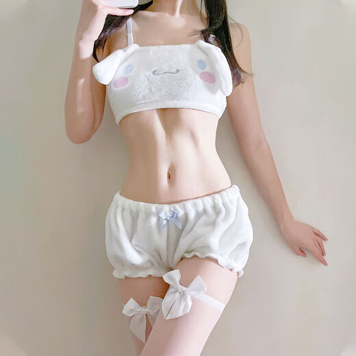 趣味内衣分体透情绪肚兜女性惑情却套装纯欲性感睡土博熊制服 白色+白蝴蝶结白丝袜 均码