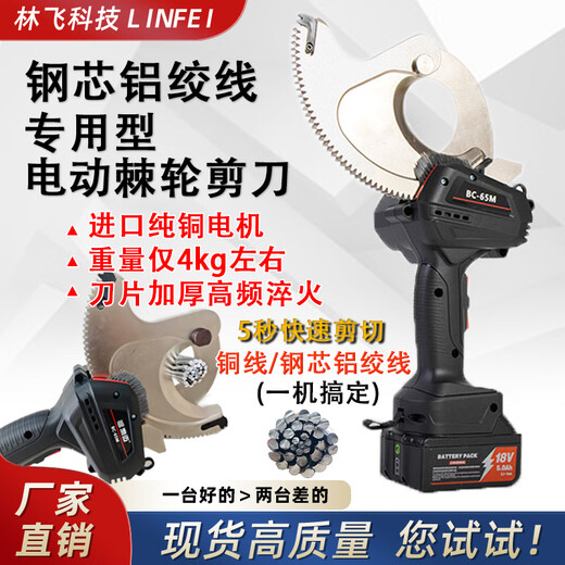 Wing Fantasy Electric Ratchet Cutter Rechargeable Cable Cutter Steel Strand Cable Cutter Lithium Battery Cutter Cutters 506575 BC-75 Two Batteries and One Charge to Cut Multi-Core 240 Cables