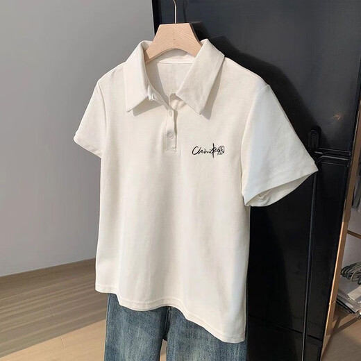 QXBKP Summer Lapel Polo's Polo's Polo Camiseta blanca de manga corta 2025 Diseño de estilo perezoso Nicho de tensión suelta [601 White-3894 y la imagen pequeña M sugiere 80-100Jin [Jin equivale a 0.5 kg]