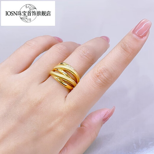 Iosn5D hard gold gold five-ring ring for women 999 solid gold interlocking brushed shiny ring index finger ring for girlfriend 16# about 2.60g