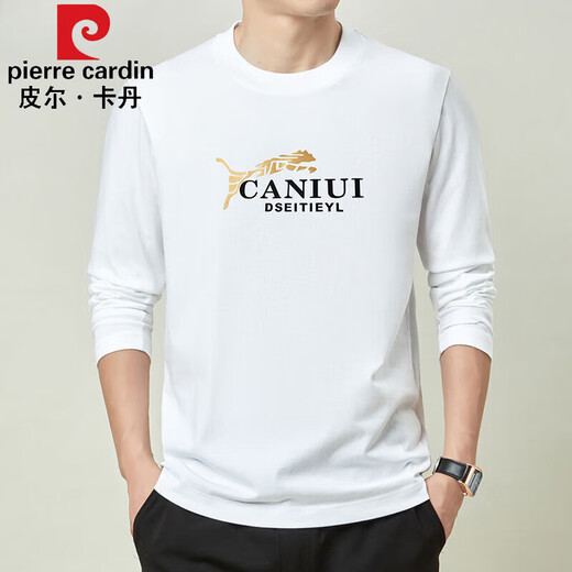皮尔卡丹（pierre cardin）春秋季男士100%纯棉长袖t恤中年宽松圆领薄款休闲上衣打底T恤衫 【纯棉】子夜蓝JY-6630 XL 175141-155斤