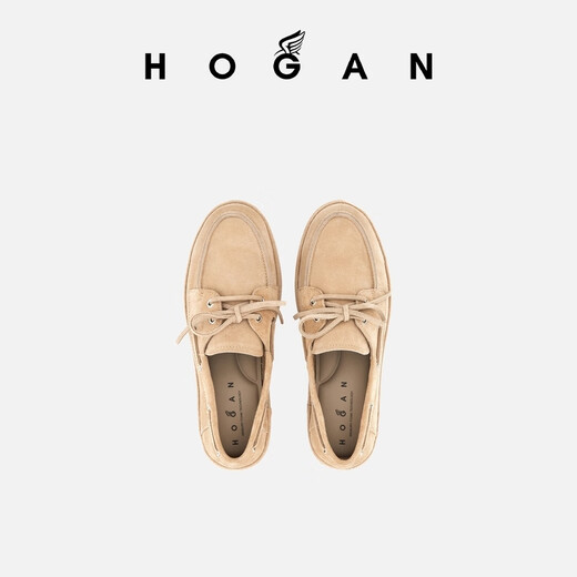 HOGAN【TC】女鞋春夏系列H-Wrap系列H681船鞋系带厚底鞋 米黄色 34.5