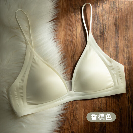 Ancient and modern traceless underwear for women in summer thin style French triangle cup bra with large breasts and small bra Champagne M