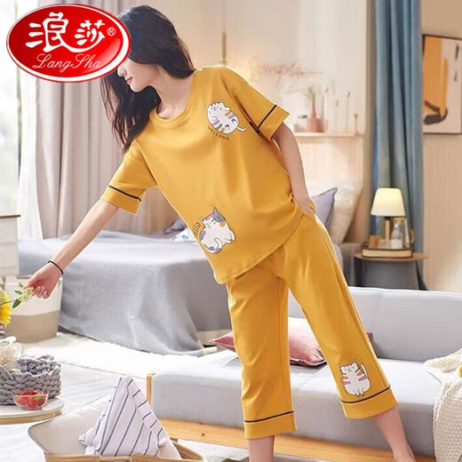浪莎睡衣女夏季短袖七分裤套装宽松春夏天可外穿家居服 短袖七分裤679 M  建议80-95斤穿