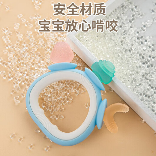 Baby silicone ring-shaped molar stick bite gum small month old baby anti-eating hand training hand grasp oral teething gum blue