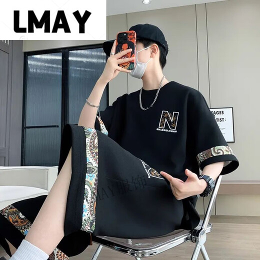 LMAY凌越男装店2025夏季休闲运动套装男士百搭两件套 白色(YYW6195) M (90-110斤)