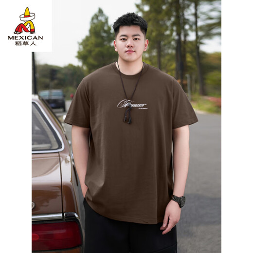 稻草人（MEXICAN）美式休闲大码纯棉短袖T恤男夏季潮牌ins胖子宽松加肥加大圆领半袖 A6623-白色 2XL (建议140-160斤)