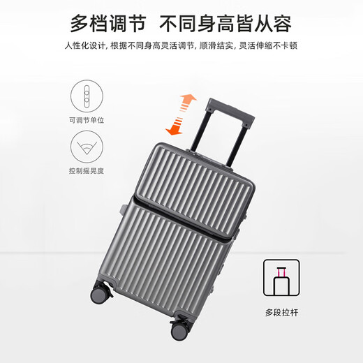 Walker Shop suitcase 2025 new front open cover boarding trolley case sturdy and durable multi-functional travel case Gun color [front open cover + cup holder + brake wheel] 20-inch [spot direct delivery/boarding case]