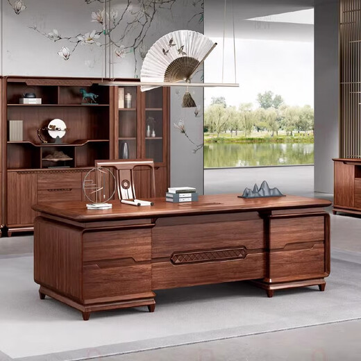 Ningqiu Luoge (NICHLORT) new Chinese style executive desk ebony wood solid wood boss desk desk president desk file cabinet cowhide sofa coffee table 2.4 meters boss table ebony wood