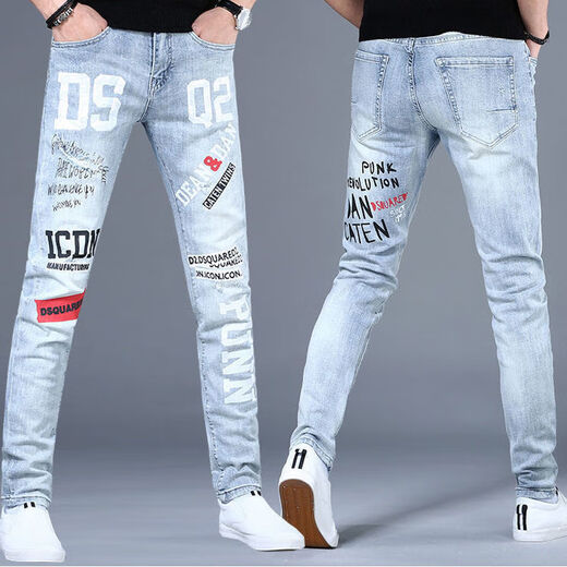 Jeans étirés haut de gamme de Zhidoudou pour la marque à tendance à la mode à la mode à la mode à tendance des pieds minces minces minces minces de pantalon bleu clair 3890 couronne, taille moyenne 34 [suggéré 155-165jin [Jin est égal à 0,5 kg]]]