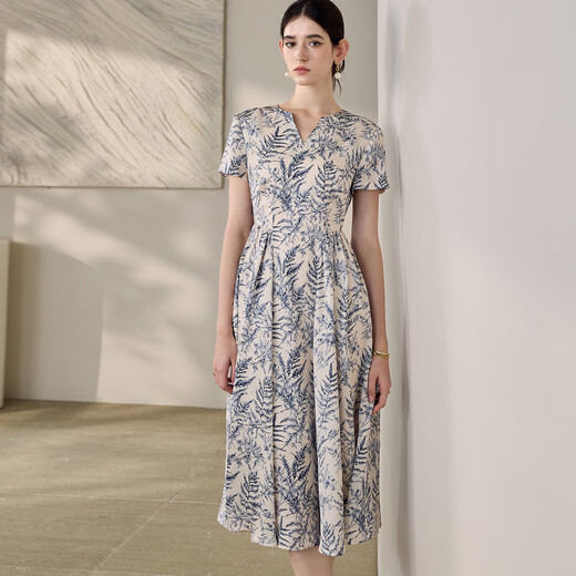 ROEYSHOUSE French elegant printed dress for women 2025 summer new fashion slim satin large hem skirt 12173 color L