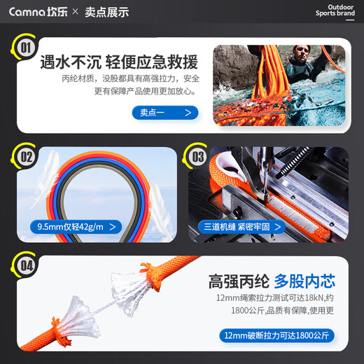 Kanle safety rope orange polypropylene rope high altitude anti-fall rope speed drop rope rescue rope clothesline load-bearing 1000Jin Jin is equal to 0.5kg 6mm10 meters