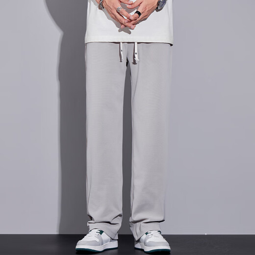 皮尔卡丹（pierre cardin）男士夏季薄款裤子冰丝凉感休闲裤男生宽松垂感阔腿男新款运动长裤 6623白色 M [建议90-110斤]