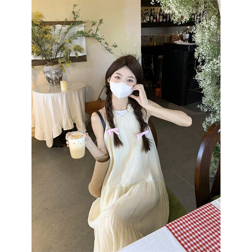 麓格立温柔风立体花朵挂脖连衣裙女夏季海边度假仙女裙气质显瘦A字长裙 立体花朵挂脖连衣裙 M 【建议91-100斤】