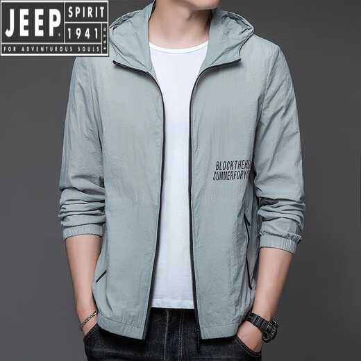 Jeep Spirit Sun Protection Clothes Men's Summer Thin Outdoor Ice Ice Silk Hooded UV Sun Protection Veste N9928 Mist Blue M 170 105-120Jin [Jin est égal à 0,5 kg]