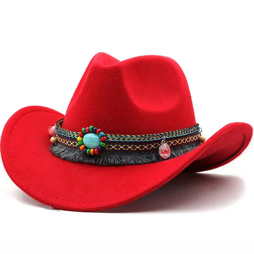 Qingyou Western Cowboy Hut Einfacher Randhut Woll Jazz Hut Britischer Stil Top-Hut Nationaler Stil Gürtel Solid Color 11 White M (56-58 cm)