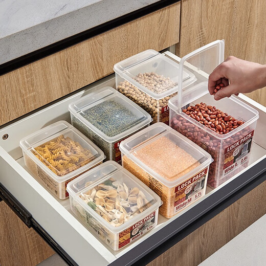 inomata日本进口厨房密封罐五谷杂粮收纳盒香料收纳罐零食干货食品储物罐 1.8L3个装 单个装绿豆约1278克