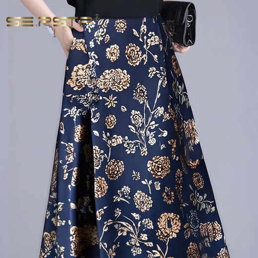 
Xiadian Sutra Queen (SE.PSTP) Women's Fashion 2025 New Summer Two-Piece Set Seedling European Products Cotton and Lines Professional Linen Ice Silk Summer Navy Blue Top + Floral Half [Counter Wedding Style/XL
