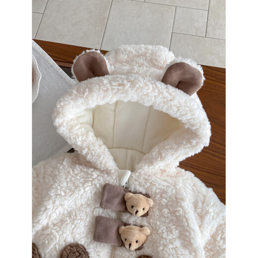 G.duck Little Yellow Duck Boys Children's Style Winter Down Jacket New Suit Plus Velvet Thickening Cute Style Style Clothes Off-White Bear Cotton Jacket + Pants 90 cm (about 9-14 months)