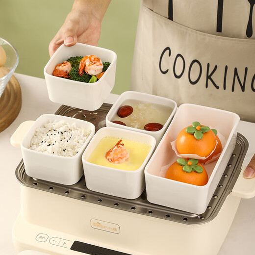 Muziqiu food-grade small steaming bowl with lid, ceramic water-proof stew pot, soup cup, steaming pot, stew pot, steamed egg cup, soup pot, steaming rice bowl with ceramic lid - large set, positive*4+long*1