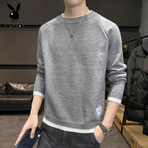 Playboy (Playboy) Runder Nackenpullover für Männer im Herbst und Winter 2025 Neues koreanisches Stil Trendy lose verdickte Frühlings- und Herbstpaar Pullover schwarzer reguläre L.