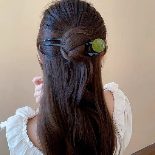 Retro U-shaped hairpin for women with high-end sense of ball on the back of the head, simple and elegant hairpin hairpin headdress, U-shaped hairpin, caramel color