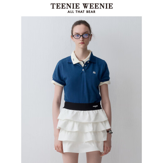 TEENIE WEENIE官方旗舰小熊春夏季复古仿牛仔POLO衫短袖时尚韩版T恤上衣女 深蓝色 L 170