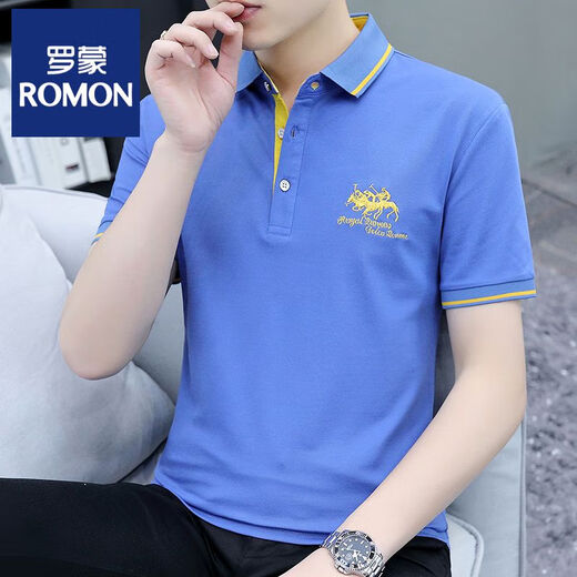 
Romon summer short-sleeved polo. Men's trendy brand embroidered collar T-shirt fashionable versatile thin thin men's ins lapel black S5012 M 95-115Jin [Jin equals 0.5 kg]