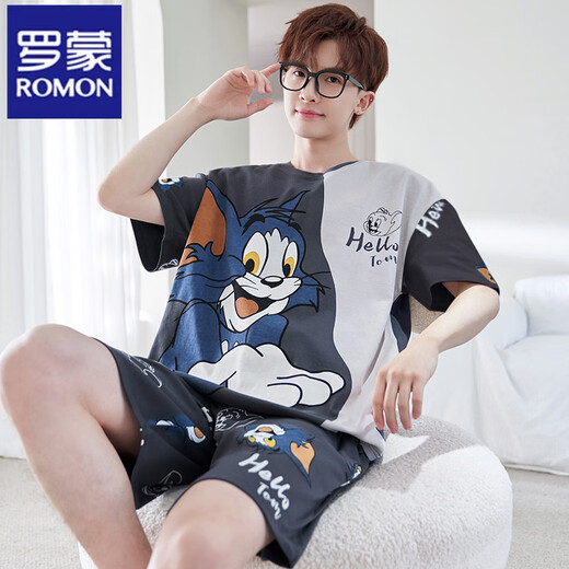 ROMON suit men's 2025 summer pajamas men's youth thin sports short sleeve loose casual home clothing plus size 6623 L