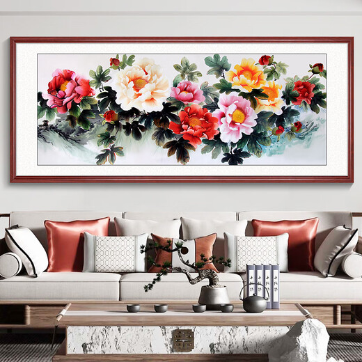 Hualeji Nationale Farbe Tianxiang Chinesisch Malerei Büro Pfingstrose Blume Hängende Malerei Chinesisches Wohnzimmer Dekoration Malerei Sofa Restaurant Hintergrund Wandmalerei GW104 A12353CM Textur Öl Leinwand rote Walnussfarbe Farbe