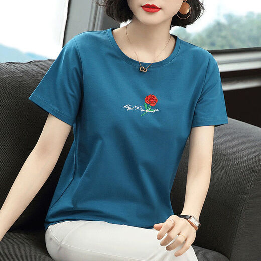 SuoWANYI (SUOWANYI) middle-aged mother short-sleeved T-shirt for women in summer loose large-size black round neck pullover old lady covering her belly summer suit 6628# (short) sleeve caramel rose M
