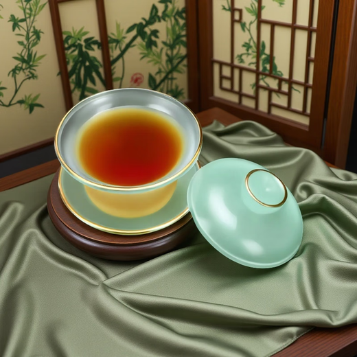 Richunliu high-end sky blue Ru kiln gilt jade porcelain Kung Fu tea set light luxury gift suet jade bowl gift box Ru Qing jade porcelain tea set gift box 10 pieces