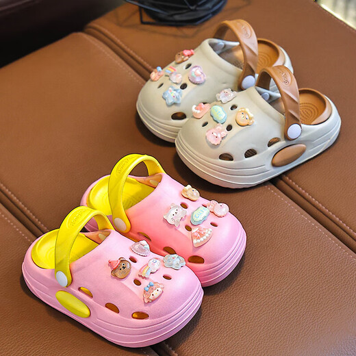 Eva Summer New Two-Color Migne Cartoon Boy and Girl Hole Chaussures Habores non résistants à l'usure des chaussures de trou de maison Khaki [Crystal] 30 longueur intérieure 19cm